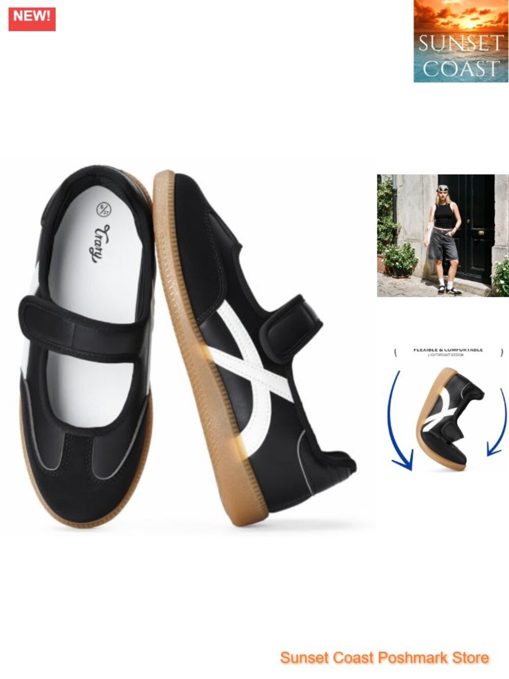 Mary Jane Sneakers Hook and Loop Casual Shoes PU Suede